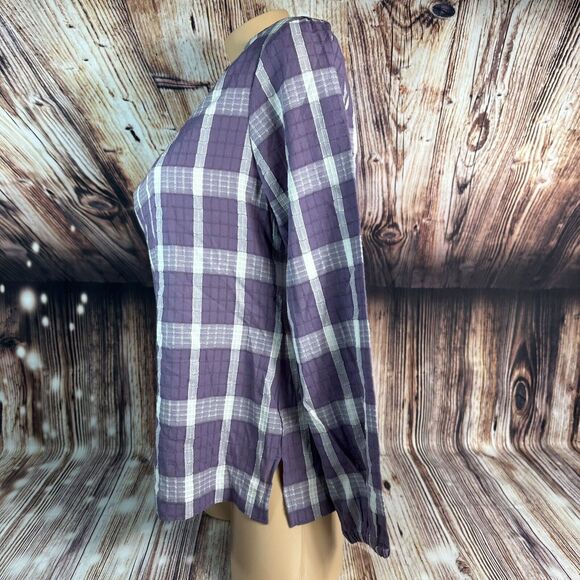 Christopher Banks Womens Size Small Purple White Plaid V Neck Top Blouse Shirt - Picture 6 of 11